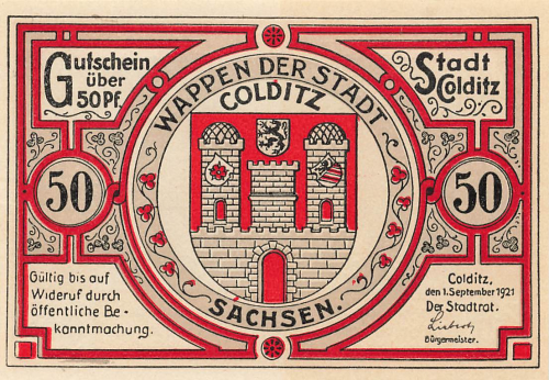 04680 Colditz Städtenotgeld 50 Pfg. * 1921