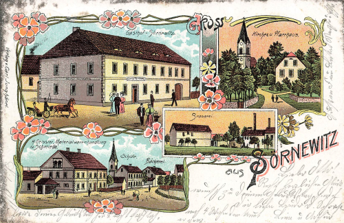 04758 Soernewitz Litho Brauerei Gasthof Kirche o 1908