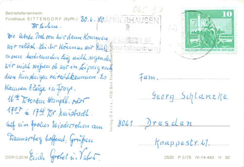 06537 Sittendorf Kelbra Betriebsferienheim Forsthaus o 1980