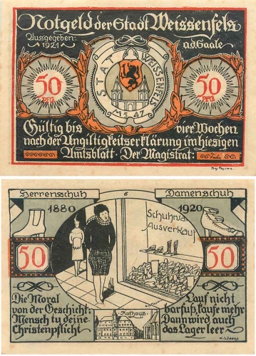 06667 Weissenfels Notgeld 50 Pfg Schuhe 1921