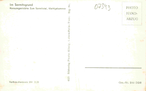 07343 Klettigshammer Wurzbach Thüringen Konsumgaststätte zum Sormitztal * um 1960