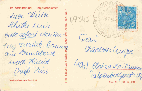 07343 Klettigshammer Wurzbach Thüringen o 1956