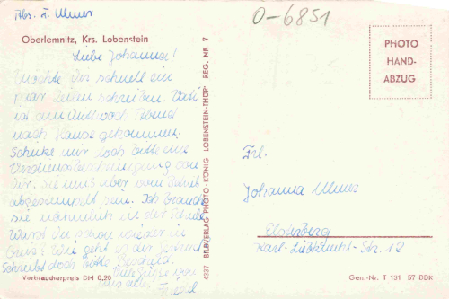 07356 Oberlemnitz Bad Lobenstein gebraucht 1957