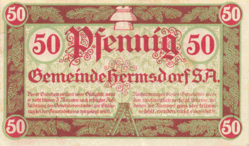 07629 Hermsdorf S.A. Thüringen Notgeldschein um 1920
