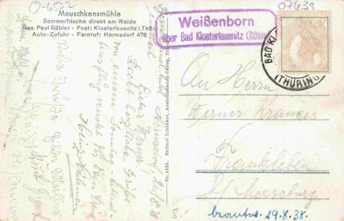 07639 Weißenborn Meuschkensmühle Mühltal o 1964