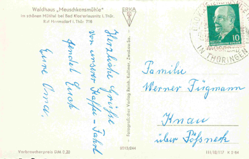 07639 Weißenborn Meuschkensmühle Mühltal o 1964