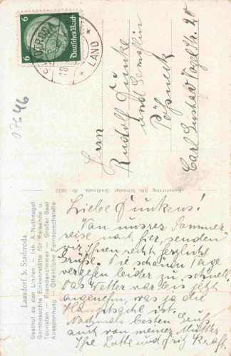 07646 Laasdorf Thüringen Gasthof zu den Linden o 1933