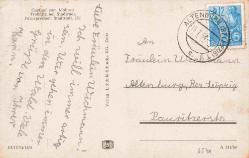 07646 Tröbnitz Thüringen Gasthof zum Mohren o 1954