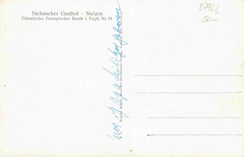 07922 Stelzen Reuth im Vogtland Sächsischer Gasthof * um 1930