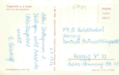 07924 Ziegenrück gebraucht 1957