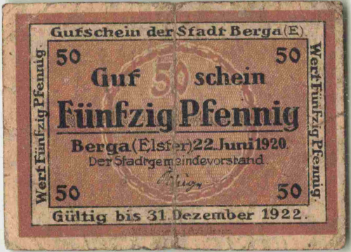 07980 Berga Elster Notgeldschein 1920