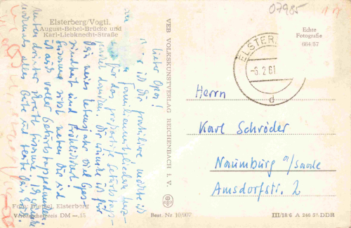07985 Elsterberg Vogtland August Bebel Brücke und karl Liebknecht strasse o 1961