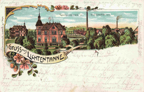 08115 Lichtentanne, Saxony: Carl Schmelzer’s Worsted Spinning Mill – Lithograph, c. 1905