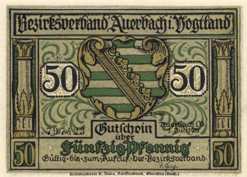 08209 Auerbach  Notgeld 50 Pfennige 1921