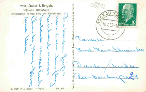 08315 Lauter Erzgebirge Gaststätte Waldhaus o 1967