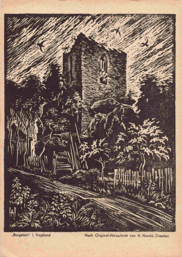 08538 Burgstein, Vogtland – Artist-signed postcard by A. Herold, c. 1930