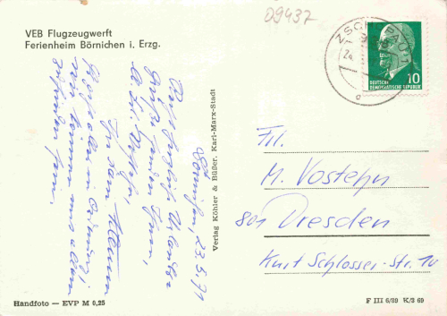09437 Börnichen Erzgebirge Ferienheim des VEB Flugzeugwerf o 1971