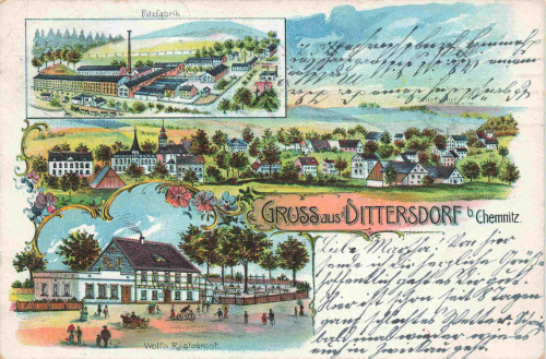 09439 Dittersdorf bei Chemnitz Wolfs Restaurant Filzfabrik Litho o 1913