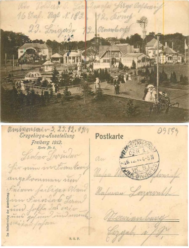 09599 Freiberg 1912 Erzgebirge exhibition card no. 8 field post K.S. Inf. Div. No. 23 o 26.12.1914
