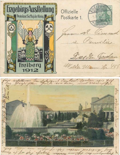 09599 Freiberg Erzgebirgs Ausstellung Privatganzsache o 1912 ​ Postkarte nr.1 sehr selten!
