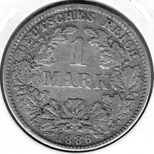 1 Mark 1886 E German Empire Silver Coin
