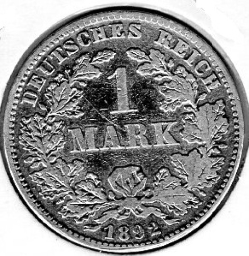 1 Mark 1892 J German Empire Silver Coin