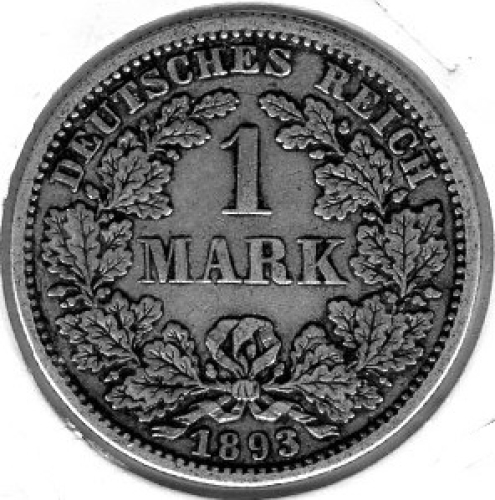 1 Mark 1893 F German Empire Silver Coin