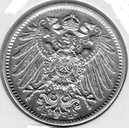 1 Mark 1908 D German Empire Silver Coin