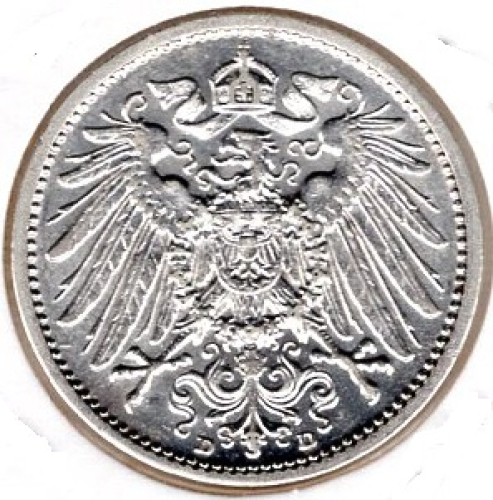 1 Mark 1910 D German Empire Silver Coin