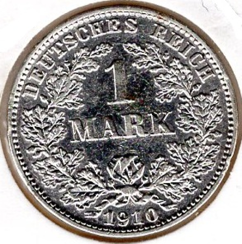 1 Mark 1910 E German Empire Silver Coin