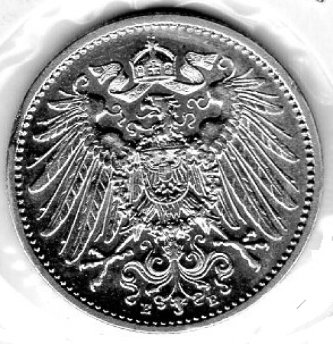 1 Mark 1911 E German Empire Silver Coin