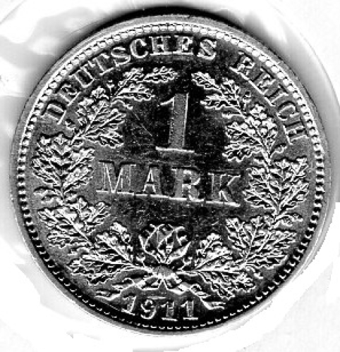 1 Mark 1911 E German Empire Silver Coin