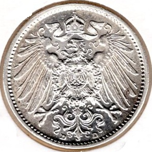 1 Mark 1914 D German Empire Silver Coin