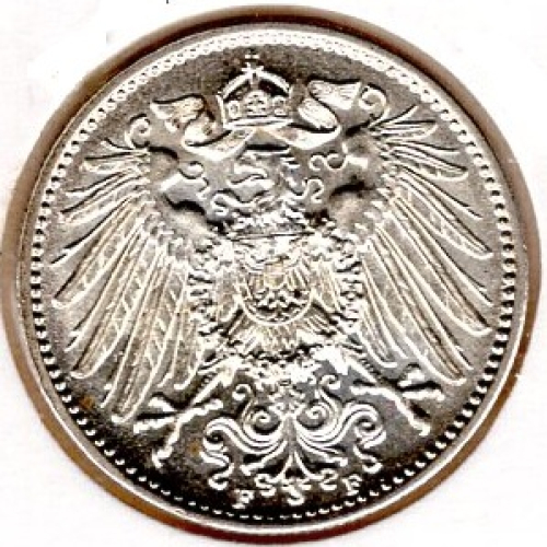 1 Mark 1914 F German Empire Silver Coin
