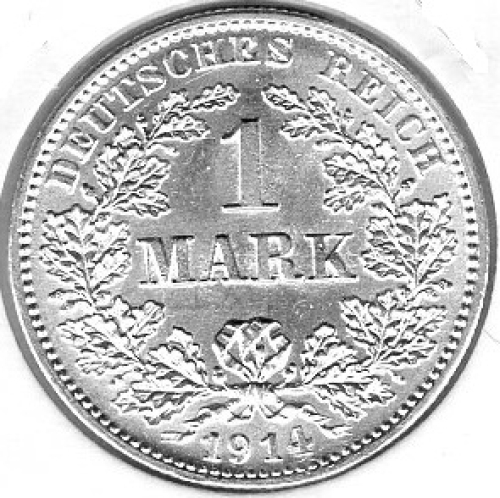1 Mark 1914 G German Empire Silver Coin