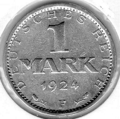1 Mark 1924 F Weimar Republic silver coin