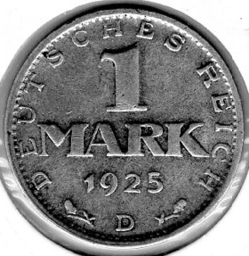 1 Mark 1924 F Weimar Republic silver coin
