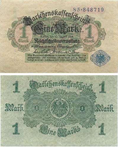 1 Mark Darlehenskassenschein 12. August 1914 