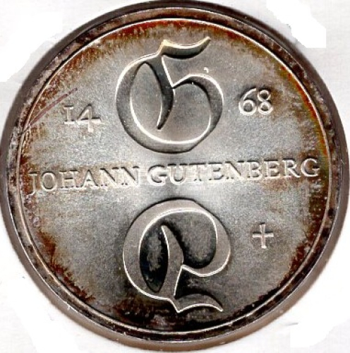 10 Mark GDR 1968 Johannes Gutenberg