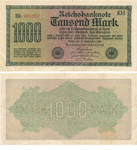 1000 Mark Reichsbanknote 15. September 1922 RO75j DEU-84j