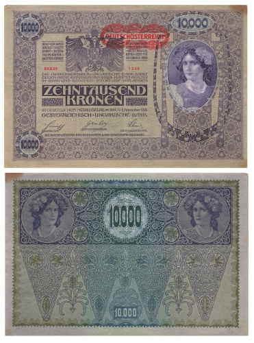 Ten thousand crowns 10,000 Austria Hungarian Bank November 2, 1918 GERMAN AUSTRIA
