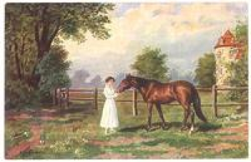 Woman with a horse artist card A. Hoffmann * around 1920