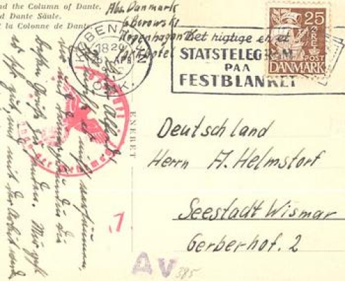 Kobenavn Glyptoteket German censorship stamp o 26.4.1942