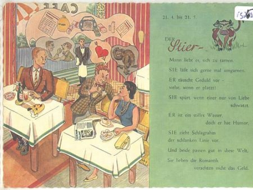 Sign of the zodiac, Taurus, in the restaurant, heart * approx. 1950