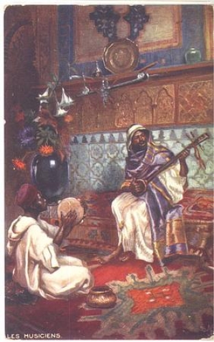 Les Musiciens Arabs with musical instruments Tucks Oilette *approx. 1905