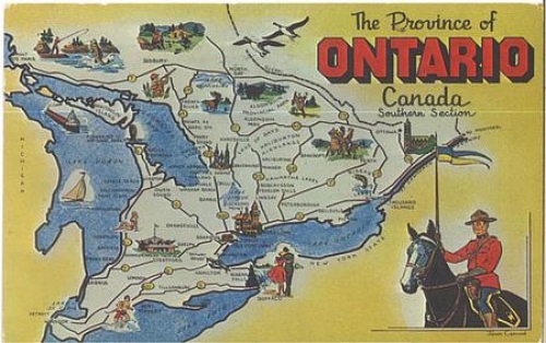Ontario map postcard o 9.2.1966
