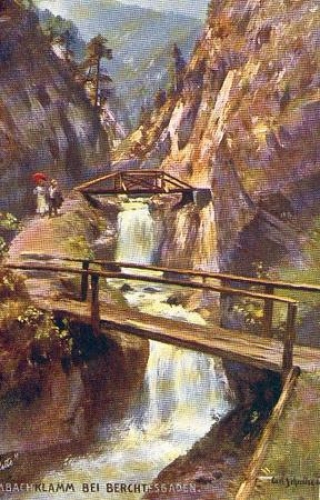 Almbachklamm near Berchtesgaden artist card sig. Oilette, July 17, 1921