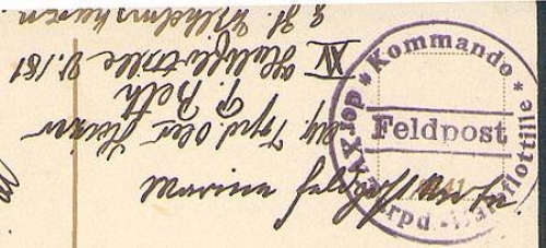 German Naval Ship Mail Command of the XV Torpedo Boat Half Flotilla Schnellboot V 181 on AK 07.12.1914