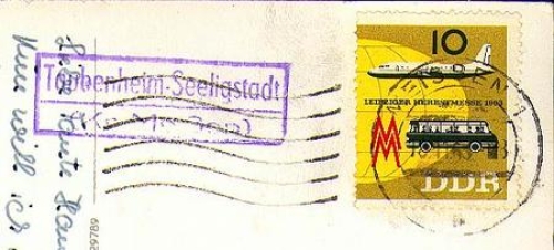 01665 Taubenheim-Seeligstadt post office stamp on postcard Meissen o 11/18/1963