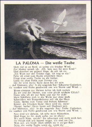Song card La Paloma - the white dove * approx. 1940
